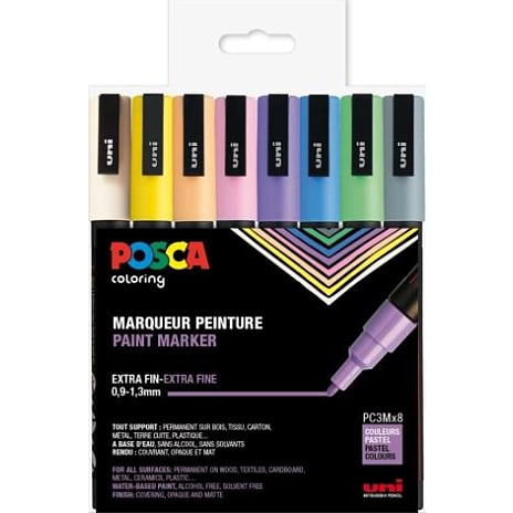 Uni-Ball Posca PC3M Tuscher 8-pak Pastelfarver