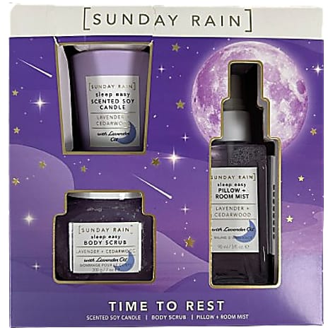 Sunday Rain Gaveæske Duftlys, Bodyscrub og Mist