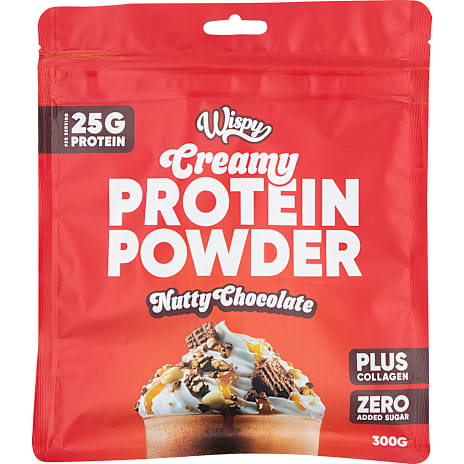 Wispy Creamy proteinpulver m. chokolade- og nøddesmag og kollagen 300 g