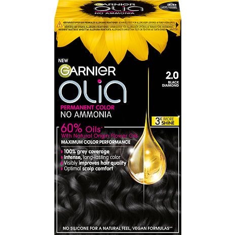 Garnier Permanent Hårfarve 2.0 Black Diamond Med Blomsterolie