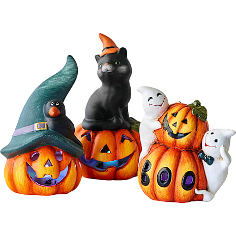 Halloween Græskar Figur Med LED Lys 16x10 cm Assorteret