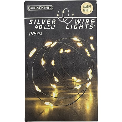 Lyskæde Sølvfarvet Wire 40 LED Varm Hvid