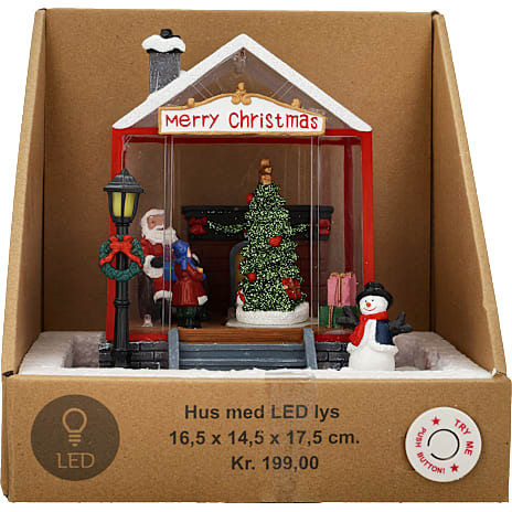 Julehus Med LED Lys Til Nisselandskab Højde 17,5 cm