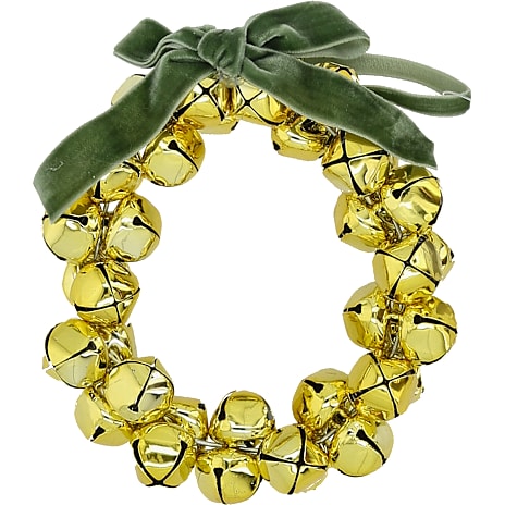 Julefryd Metalklokke Krans Med Velourbånd Diameter 12 cm Guld