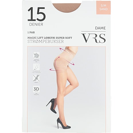 VRS Dame Strømpebukser Magic Lift Løbefri Super Soft Str. L/XL Sand