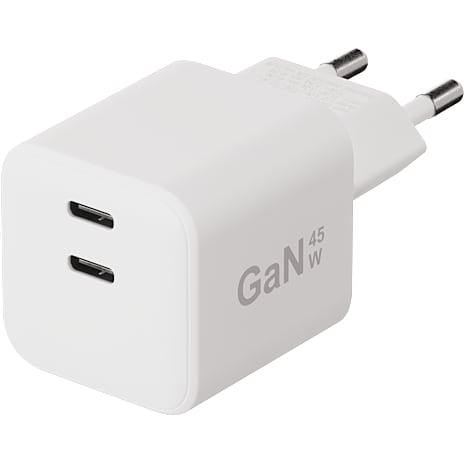 X2O 45W dobbelt hjemmelader USB-C/C GaN - Hvid 1 stk.