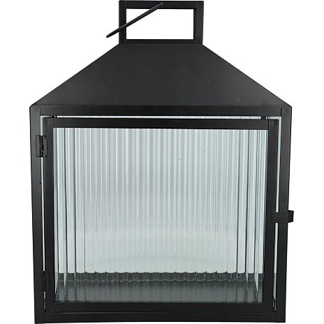 Aflang Lanterne Med Rillet Glas 30 cm Sort