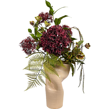 Kunstig blomsterbuket - grøn/bordeaux 1 stk.
