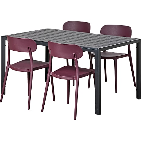 Carlton Havebord Sort med 4 Preston Havestole Plum