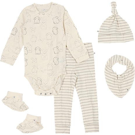 Tiny One 5-dele med Body, Leggings, Hue, Savlesmæk og Futter Str. 86 Beige