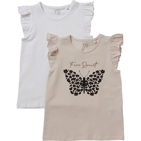 VRS Børne 2-pak T-shirt Str. 98/104 Rosa/Hvid