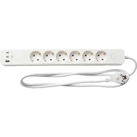 Elworks stikdåse med 6 udtag, 1 USB A og 2 USB C - hvid 1 stk.
