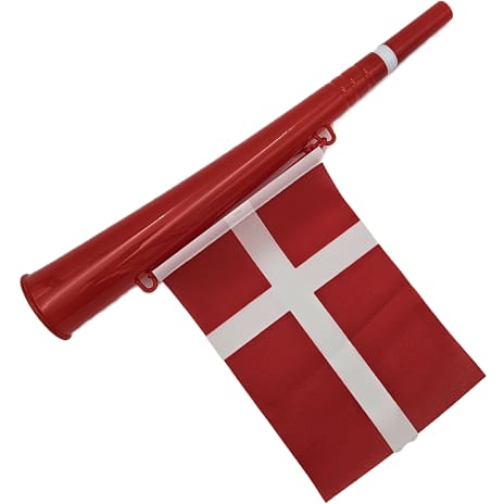 Tudehorn med Dannebrogsflag rød og hvid