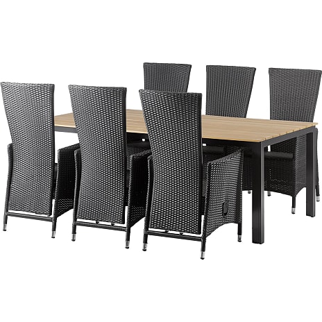 Carlton Teak-look Havesæt Med 6 Wells Stole Sort