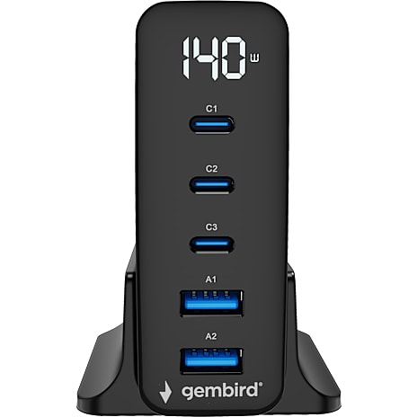 Gembird USB A/C oplader 140 W - sort 1 stk.