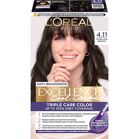 L'Oréal Paris Triple Care Color permanent hårfarve 4.11 Ultra Ash Brown 1 stk.