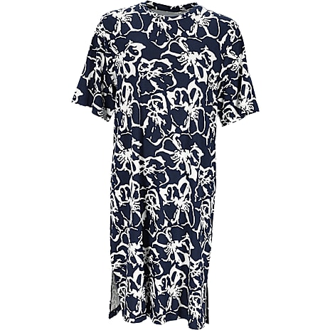 VRS Dame Blomstret T-shirtkjole Str. S Navy