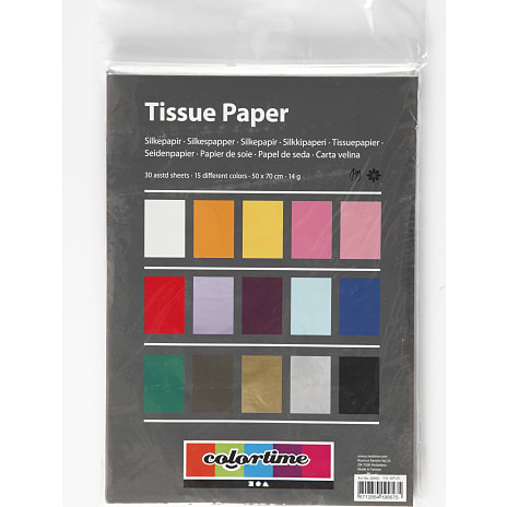 Silkepapir 50x70 cm 30 Ark 15 Farver