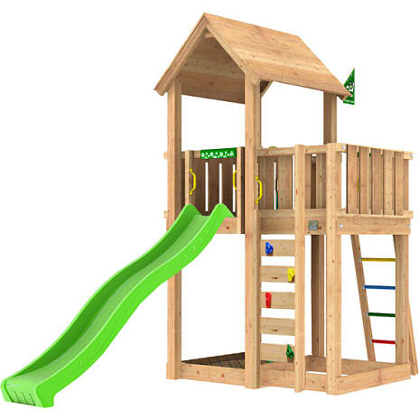 Jungle Gym Mansion 2.1 legetårn inkl. 120 kg sand og grøn rutsjebane 1 stk.
