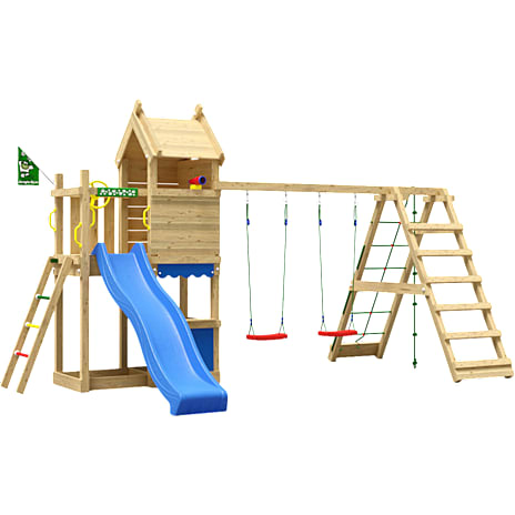 Jungle Gym Resort legetårn komplet inkl. klatremodul og blå rutsjebane 1 stk.