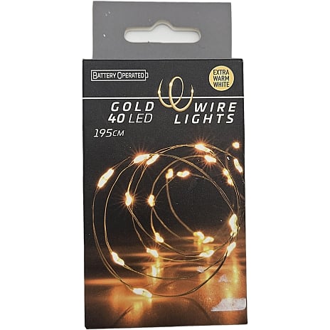 Batterilyskæde Guldwire 40 LED Længde 195 cm Varm Hvid