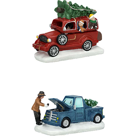 Julebil Med Figur og LED Lys Til Nisselandskab Længde 12 cm Assorteret