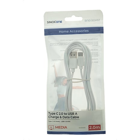 Sinox One USB-C til USB-A Kabel 2 Meter Hvid