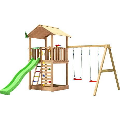 Jungle Gym Sierra med gyngemodul og grøn rutsjebane