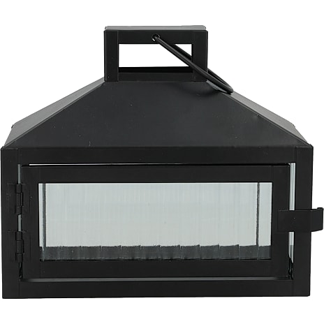 Aflang Lanterne Med Rillet Glas 18 cm Sort