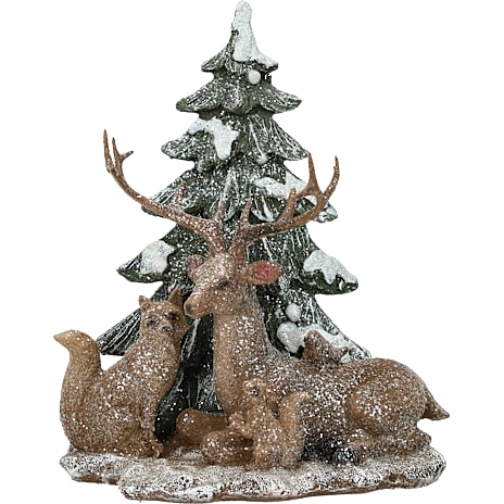 Julefigur Dådyr Ved Juletræ Med Ræv Og Egern