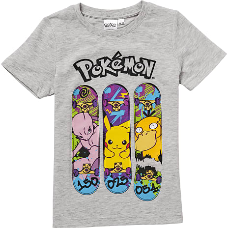 Pokémon Børne T-shirt Str. 110/116 Gråmeleret