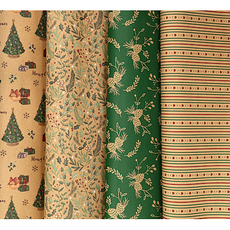 Julefryd gavepapir jul 0,7 x 3 m kraft m/print - flere varianter - assorteret