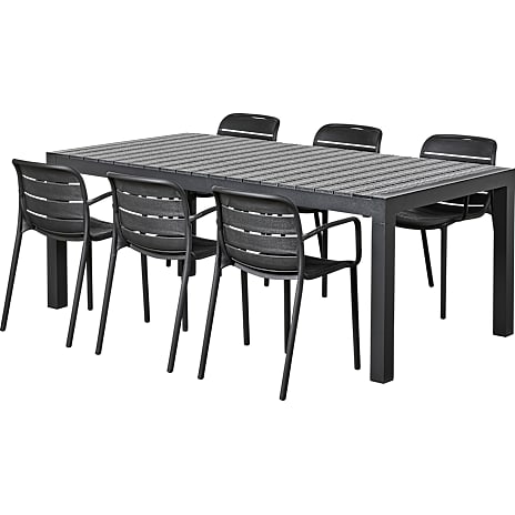 Canberra Udtræks-havebord med 6 Lindholdt Stole - Sort