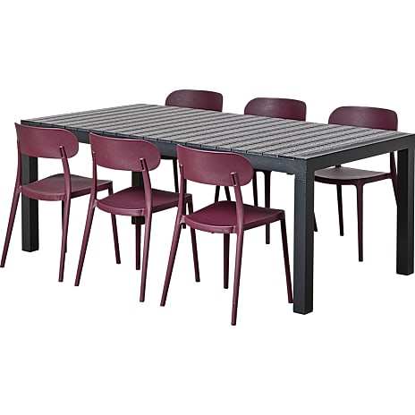 Canberra Udtræks Havebord Sort Med 6 Preston Stole Plum
