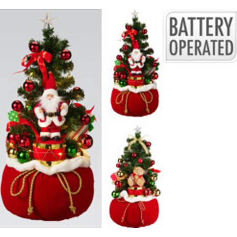 Juletræ I Sæk Med Figur Og LED Lys Højde 60 cm Assorteret