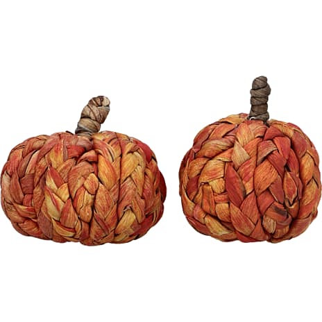 Efterårs Orange Græskar I Flet Diameter 7 cm Assorteret