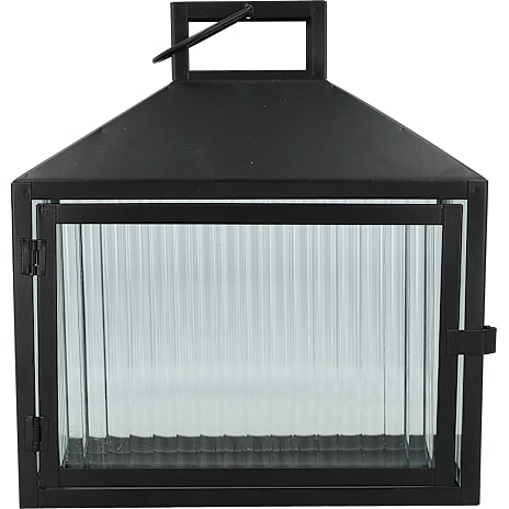 Aflang Lanterne Med Rillet Glas 24 cm Sort