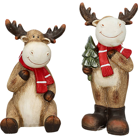 Jule rensdyr figur med tørklæde H: 44 cm - flere varianter - assorteret 1 stk.