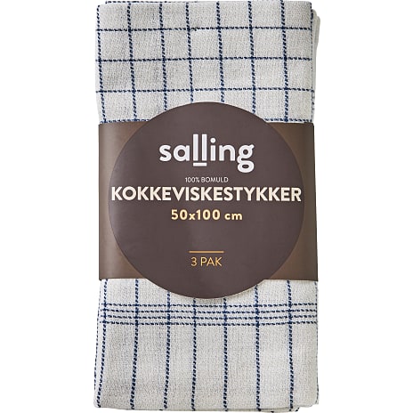 Salling kokkeviskestykke 3-pak - hvid med blå tern 1 stk.