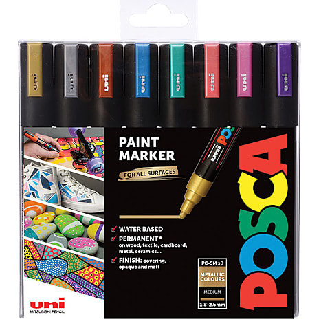 Uni-Ball Posca PC5M Tuscher 8-pak Metalfarver