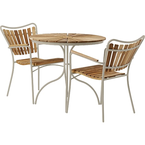 Kerteminde Ø80 cm Teak Cafésæt Med 2 Stole Teak/Sandy Grey