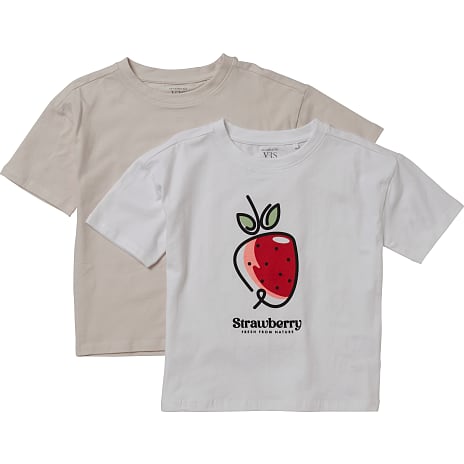 VRS Børne 2-pak T-shirt Str. 122/128 Hvid/Beige