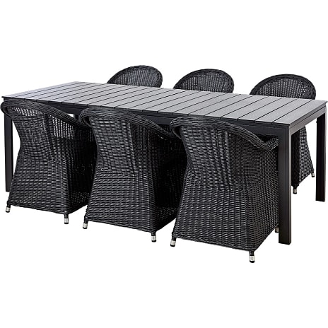 Lakewood Nonwood 229x95 cm Bord Med 6 Albany Stole Sort