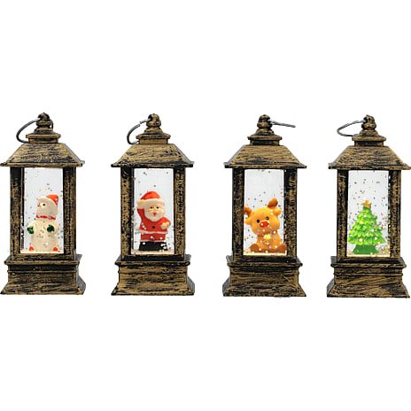 Lanterne Med Julefigur Og LED 9 cm Assorteret