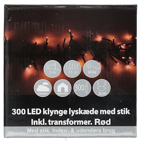 Klyngelyskæde med LED - rød