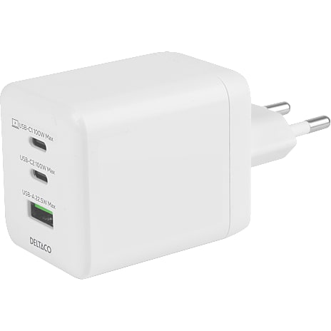 Deltaco USB-C GaN Oplader 100 W Hvid