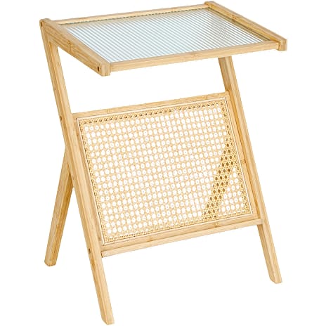 Salling Sidebord Med Riflet Glasplade Bambus