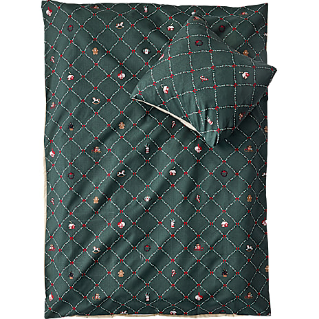 BASIS Sengetøj 100x140 cm Med Julemotiver Grøn Og Sandfarvet