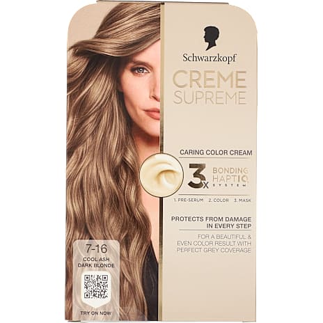 Schwarzkopf Caring Color Creme permanent hårfarve 7-16 Cool Ash Dark Blonde 1 stk.