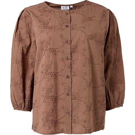 VRS Dame Bluse med Broderi Str. S Brun